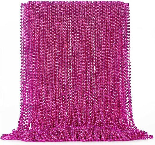 72PCS Bead Necklace, 33" Rose Red Bead Necklaces Bulk, Mardi Gras Beads Necklace Costume, Festival Parade Throw Accessories for Wedding Birthday Gender Reveal Party Events Supplies Decorations