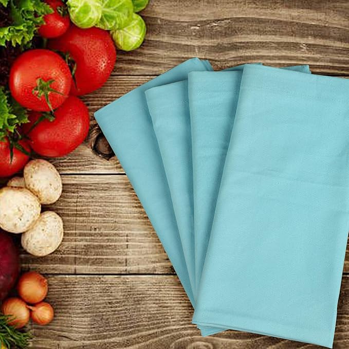Dinner Cloth Napkins Set of 12, Premium Soft Cotton 20x20 Inches, Highly Absorbent, Hotel Quality Reusable & Washable Dinner Napkins with Mitered Corner Napkins for Home & Weddings - Sky Blue