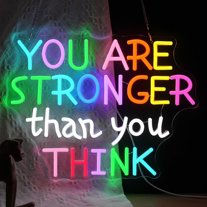 You Are Stronger Than You Think Neon Sign for Wall Decor Colorful Letter Neon Light Inspirational Light Up Sign for Classroom Bedroom Gym House Man Cave Kid’s Room Family(16.5 * 12.5in)