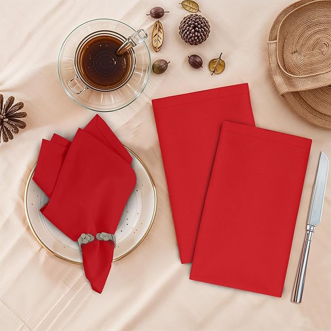 Ruvanti Cloth Napkins Set of 6, 18x18 Inches, 100% Cotton, Washable, Soft & Absorbent, Perfect for Wedding, Christmas, ‎Thanksgiving Dinners - Flame Scarlet