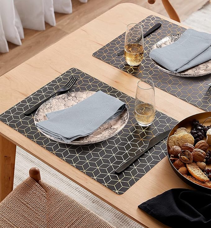 Palisa Cloth Dinner Napkins with Hemstitched Detailing & Mitered Corners Set of 12 (18x18 Inches) Grey - Cotton Reusable Dinner Napkins - Perfect for Weddings & Everyday Use