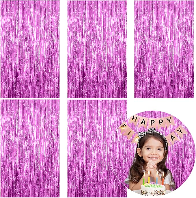 5 Pack Foil Curtain Backdrop Metallic Tinsel Foil Fringe Curtains Photo Booth Props for Birthday Wedding Engagement Baby Shower Bachelorette Christmas Holiday Celebration Party Decorations