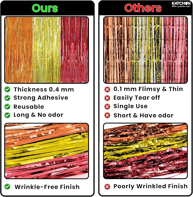 KatchOn, Orange, Gold and Maroon Fringe Backdrop - Pack of 2 | Fringe Streamers for Thanksgiving Decorations, Thanksgiving Backdrop, Friendsgiving Decoration, Birthday, Anniversary Decorations