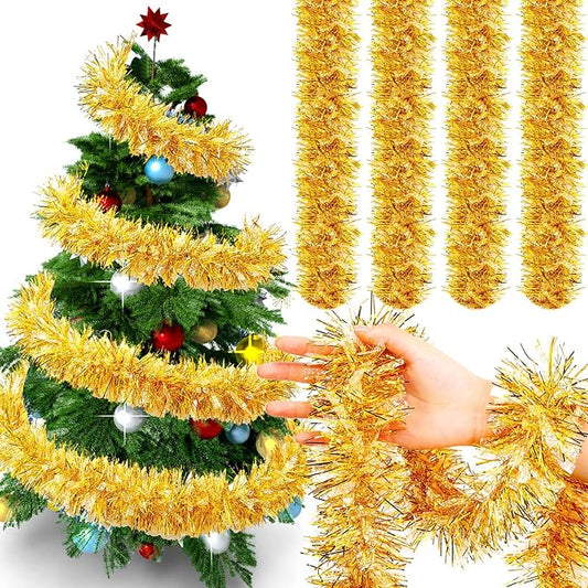 Dilunave 40 Feet Christmas Tinsel Garland Metallic Foil Twist Tinsel Garland Decoration for Christmas Tree, Wedding, Birthday and Party Hanging Decorations(Gold)
