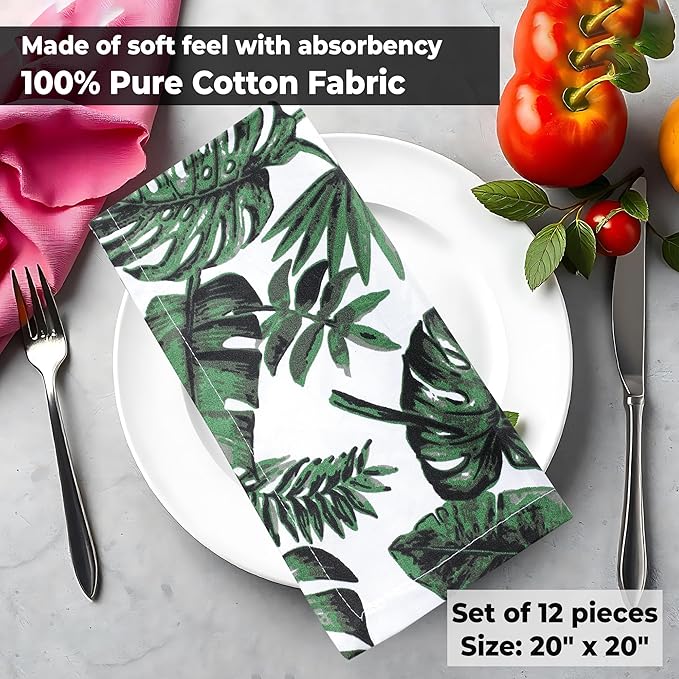 Urban Villa Cloth Napkins Tropical Print 100% Cotton Absorbent Dinner Napkins (Set of 6) Oversized 20x20 Inches Soft Durable Reusable Washable Ideal for Everyday Use Wedding Parties Premium Quality