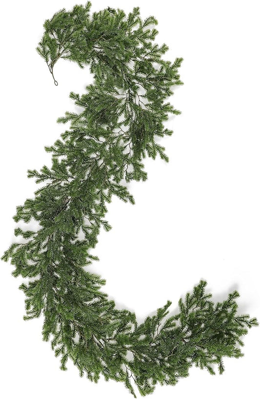6FT Christmas Cedar Garland Realistic with Soft Pine Needles, Faux Greenery Pine Garland for Mantle Fireplace Staircase