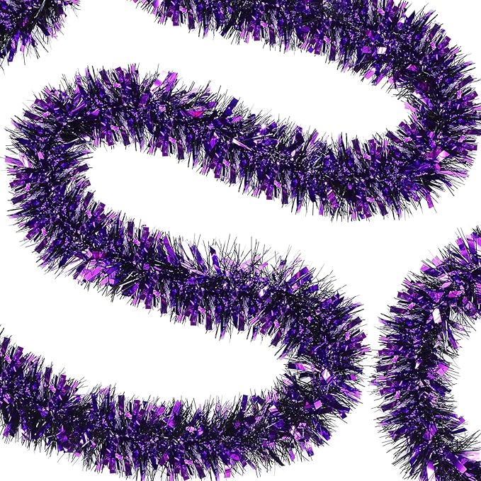 Dilunave 40 Feet Christmas Tinsel Garland Metallic Foil Twist Tinsel Garland Decoration for Christmas Tree, Wedding, Birthday and Party Hanging Decorations(Purple)