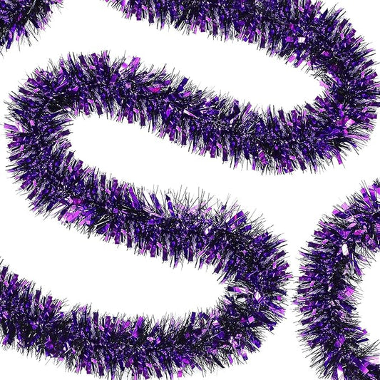 Dilunave 40 Feet Christmas Tinsel Garland Metallic Foil Twist Tinsel Garland Decoration for Christmas Tree, Wedding, Birthday and Party Hanging Decorations(Purple)