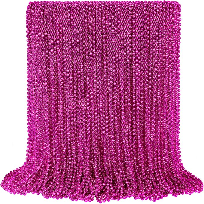 SHAOQINLIN 100 PCS Breast Cancer Awareness Necklaces, Hot Pink Bead Necklace, 30.5" Breast Cancer Awareness Bead Necklaces Accessories for Parade Throw Supplies