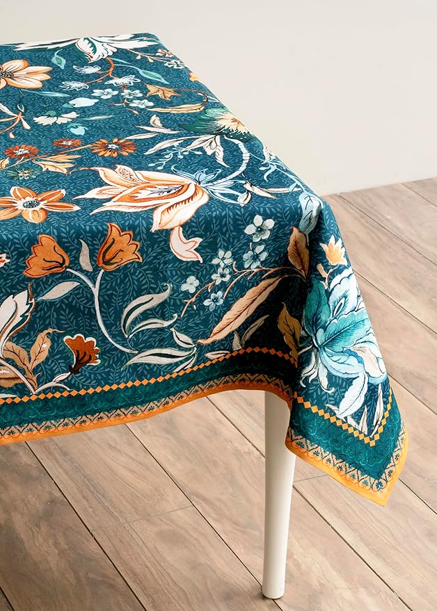 Maison d' Hermine Table Cloth Rectangle Table 100% Cotton 70 x 90 Inches Fall Tablecloth Reusable Everyday Use for Thanksgiving Christmas Decorations Dining Farmhouse Party (Luxury Loft - Dark Teal)