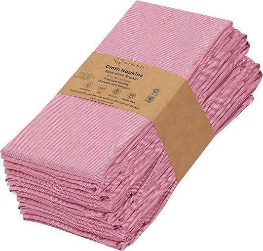 Ruvanti Cloth Napkins Set of 12, 18x18 Reusable Napkins Cloth Washable, Soft & Durable Table Napkin, Poly Cotton Fabric Dinner Napkins for Parties, Christmas, Thanksgiving, Weddings - Bubblegum