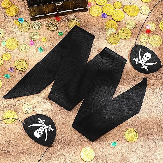 Zhanmai 4 Pcs Pirate Accessories Halloween Pirate Headband Costume Party Supplies Head Scarf Eye Patches for Cosplayer