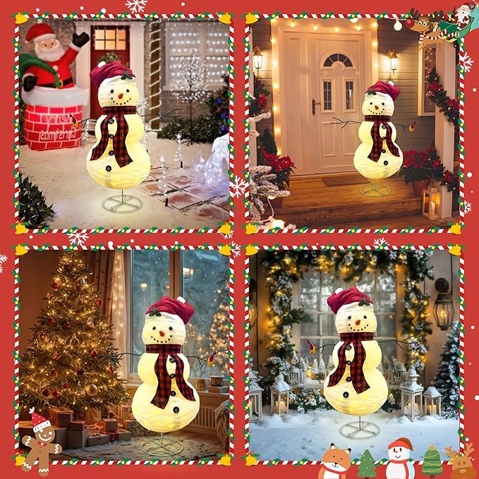 LED Lighted Christmas Snowman Outdoor: JALUNIVERSAL TRI 60 Inch Collapsible Snowman Decorations with 150 LED Lights Plug-in - for Holiday New Year Winter Garden Decor Xmas Home