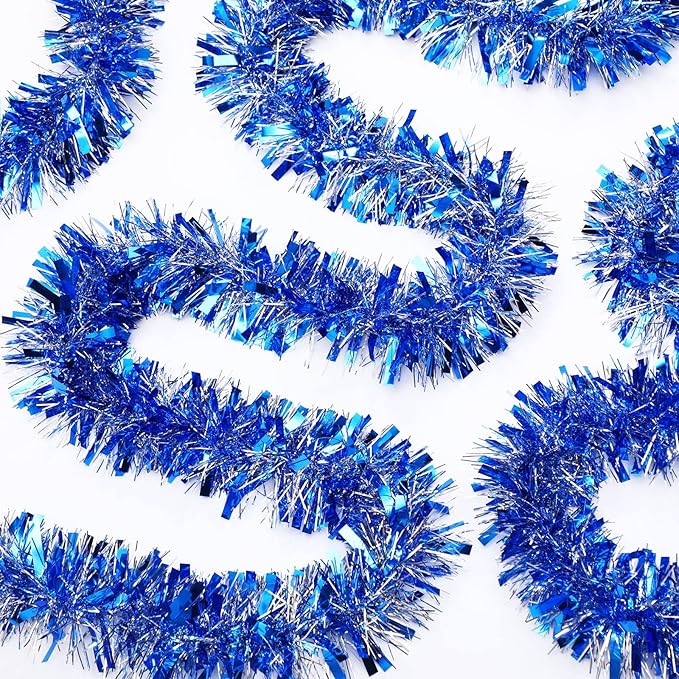 Dilunave 40 Feet Christmas Tinsel Garland Metallic Foil Twist Tinsel Garland Decoration for Christmas Tree, Wedding, Birthday and Party Hanging Decorations(Silver, Light Blue)