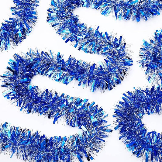 Dilunave 40 Feet Christmas Tinsel Garland Metallic Foil Twist Tinsel Garland Decoration for Christmas Tree, Wedding, Birthday and Party Hanging Decorations(Silver, Light Blue)