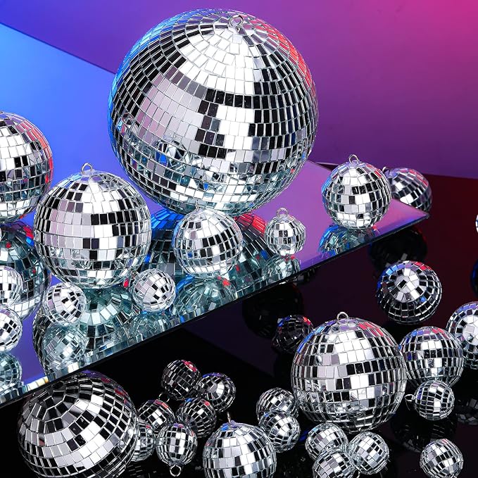 65 Pcs Disco Balls Decorations Assorted Size Disco Ball Ornament Reflective Hanging Mirror Ball Mini Large Silver Balls for Christmas Party Wedding Dance Ballroom Stage(6/3.2/2/ 1.2 in)