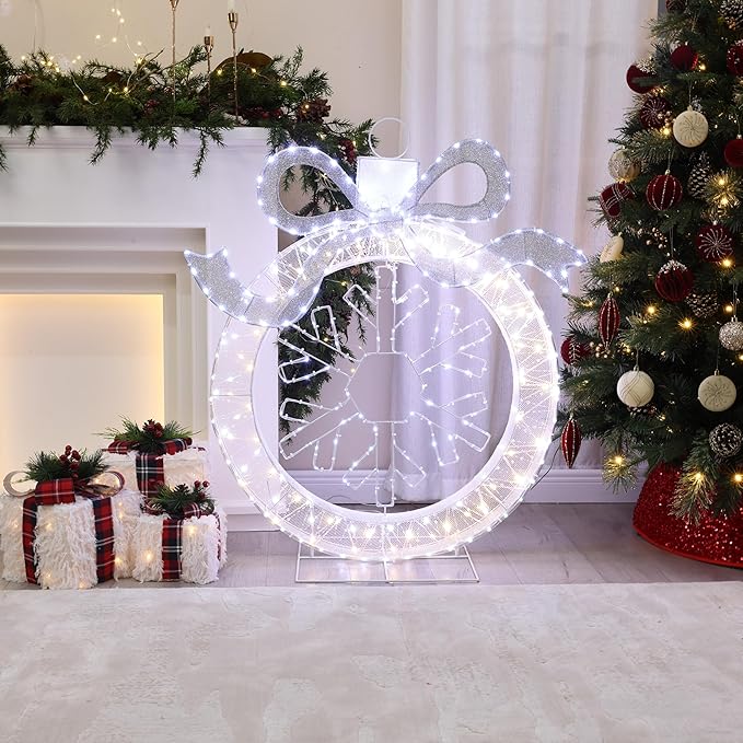 LuxenHome 3FT Lighted Ornament Christmas Outdoor Decorations, Large Light Up Christmas Ornament with Snowflake Yard Decorations Outdoor with 270 LED Lights, Lawn Decor for Xmas, Porch Display