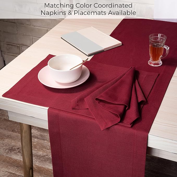 D'Moksha Homes Red Table Runner 14 x 48 Inch - Faux Linen Coffee Table Runner - Wrinkle Resistant, Machine Washable Ideal for Dresser, Fall, Thanksgiving, Christmas, Holiday - 100% Recycled Fabric