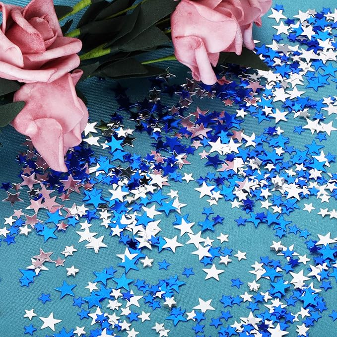 Hestya 60g Star Confetti Glitter Table Confetti Metallic Foil Stars for Christmas Party Wedding Festival Decorations(Blue Silver,10mm and 6mm)