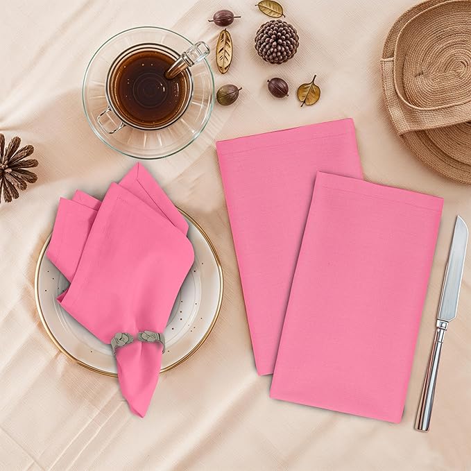 Ruvanti Cloth Napkins Set of 6, 18x18 Inches, 100% Cotton, Washable, Soft & Absorbent, Perfect for Wedding, Christmas, ‎Thanksgiving Dinners - Pink