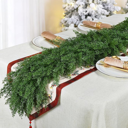 Palonu 1Pcs 9Ft Christmas Cedar Garland, Artificial Realistic Greenery Faux Garlands Touch Like Real Cypress Pine Xmas Décor, Fireplace Mantle Table Stairs Porch Indoor Outdoor Holiday Decoration