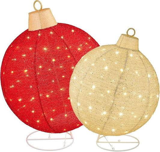 Best Choice Products 2pc Lighted Pop-Up Outdoor Christmas Ornament Set, Holiday Ball Decoration w/ 220 LED Lights, 8 Light Functions - Red/Gold