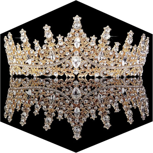 Gold Crown for Women Crystal Princess Tiaras Rhinestone Queen Headband Wedding Bridal Hair Accessories Birthday Prom Pageant Party Coming of Age Ceremony Photo Props