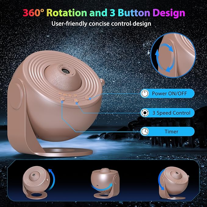 Galaxy Projector for Bedroom, HD Image Star Projector Galaxy Light Adjustable Knob, 13 Film Discs Planetarium Projector for Kids, 360° Rotating 1/2h Timer Simple 3-Button Control