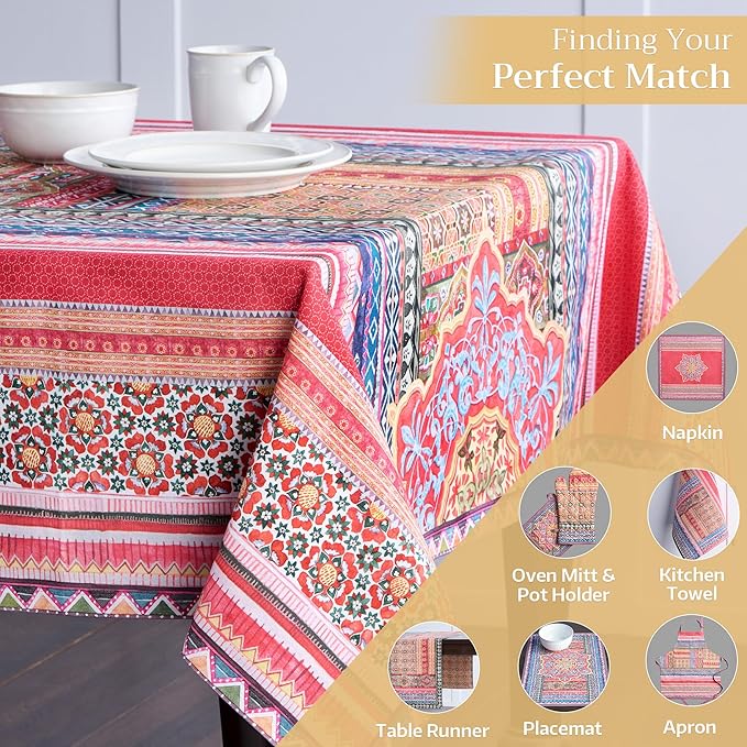 Maison d' Hermine Table Cloth Rectangle Table 100% Cotton 70 x 140 Inches Fall Tablecloth Reusable Everyday Use for Thanksgiving Christmas Decorations Dining Farmhouse Party (Ispahan)