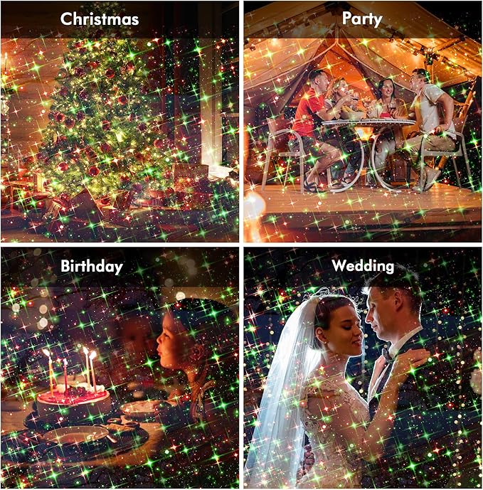 Christmas Projector Lights Outdoor, GUSODOR Red & Green Starlight 3 Modes with Remote and Timer Projection Lights, IP65 Waterproof Projector for Christmas Decorations Yard Holiday Party New Year