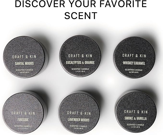 Craft & Kin Scented Votive Candle Gift Set of 6 | Small Luxury Fall Scented Candles Gift Set for Home | Candle Box with Assorted Scents | 15–20 Hour Burn Each