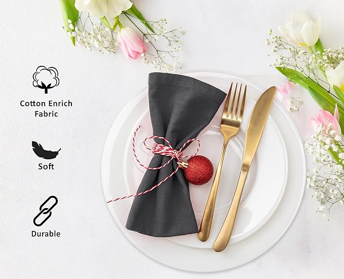 Ruvanti Cloth Napkins Set of 6, 18x18 Inches Napkins Cloth Washable, Soft, Durable, Absorbent, Cotton Blend. Table Dinner Napkins Cloth for Hotel, Lunch, Restaurant, Wedding Parties - Dark Grey