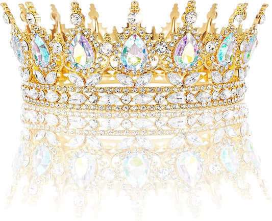 Gold Crown for Women, Crystal Queen Tiaras Headband Wedding Bridal Hair Accessories, Birthday Party Prom Cake Topper