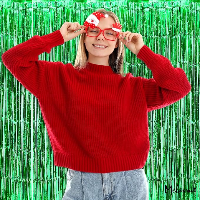4 Pack Green Fringe Curtain Backdrop, 3.2Ft x 9.8Ft Metallic Tinsel Foil Fringe Streamers Background for Photo Booth Birthday Wedding Baby Shower Carnival Easter Mother’s Day Party Decorations