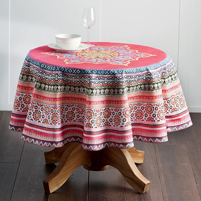 Maison d' Hermine Table Cloth Round Table 100% Cotton 69 Inches Fall Tablecloth Reusable Everyday Use for Thanksgiving Christmas Decorations Dining Farmhouse Party (Ispahan)