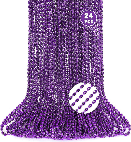Bead Necklaces, 24PCS Purple Party Favors, Metallic 32" Oval Purple Mardi Gras Beads Necklaces Costume for Festival Parade Throw Accessories Halloween Mardi Gras Wedding Birthday Celebrations Decor