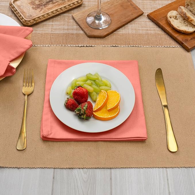 Blue Needles Solid Cloth Napkins Set of 6 Salmon 100% Cotton Dinner Napkins 18x18 inches - Soft, Reusable, Absorbent & Washable Fall Thanksgiving Linen, Ideal for Events, Parties & Everyday Use