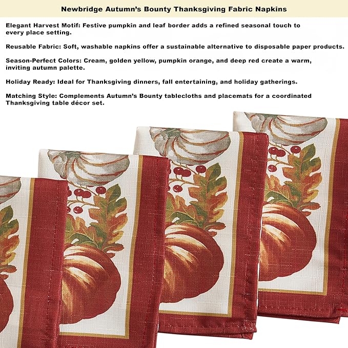 Newbridge Thanksgiving Autumns Bounty Bordered Fabric Tablecloth, 60 x 84 Inch Oval Bountiful Farm Pumpkin Fall Harvest Multicolor Easy Care Table Cloth for Holiday Party