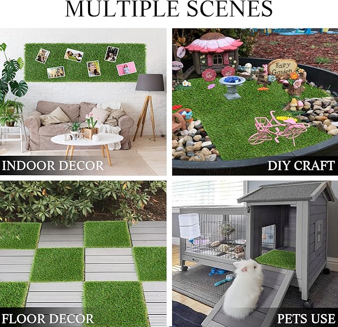 GLOBREEN Artificial Grass Squares Placemats Green Table Centerpiece Decor Golf Theme Party, Birthday, Spring Summer Garden Picnic, Baby Shower, Dining, 12" x 12", 6 Pack