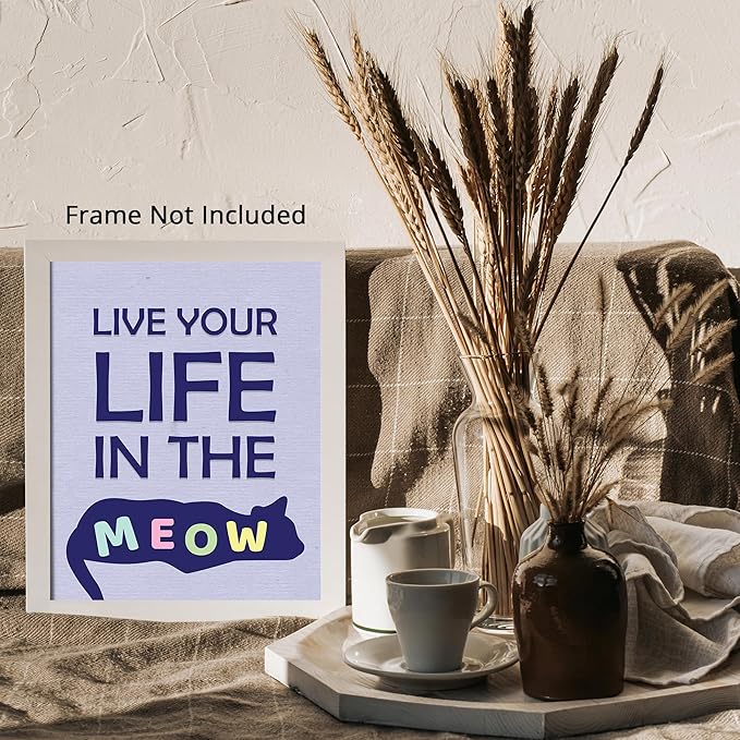 Posterizer 1 pcs - Live Your Life in The Meow - Funny Cat Sayings - Art for Animal Lovers - Comedy Art - Gift For Animal Lovers - Living Room Bedroom Decor - 11x14 unframed wall art