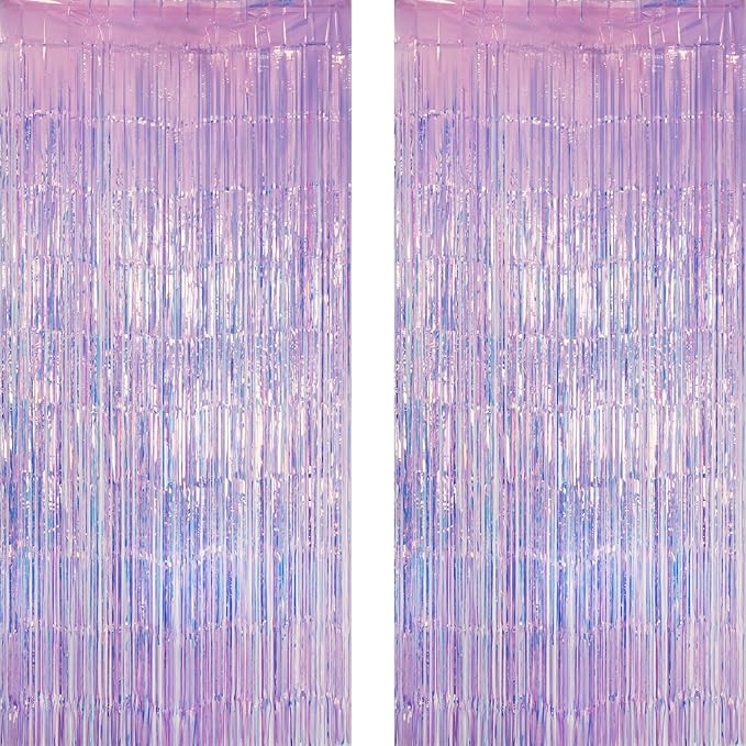 GREATRIL Iridescent Purple Tinsel Foil Fringe Curtain, 3.2 x 6.5 ft, Fairy Party Streamers, 2 Packs
