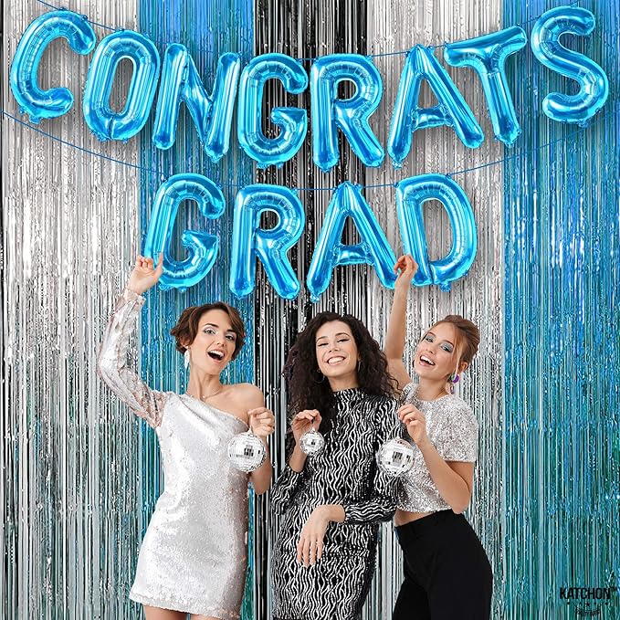 KatchOn, Large Blue Congrats Grad Balloons - 16 Inch | Congrats Grad Balloon Banner For Graduation Decorations 2025 | Foil Balloon Banner For 2025 Graduation Party Decorations