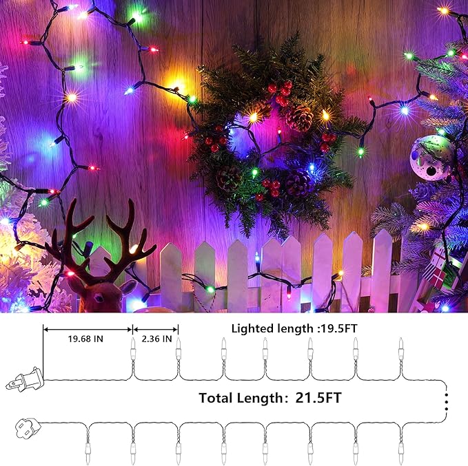 Joomer Mini Christmas String Lights - 19.5FT 100 LED Plug-in String Light, Connectable Waterproof Fairy Lights for Indoor Outdoor Decor, Patio, Home, Garden,Holiday,Christmas Decoration - Multicolor