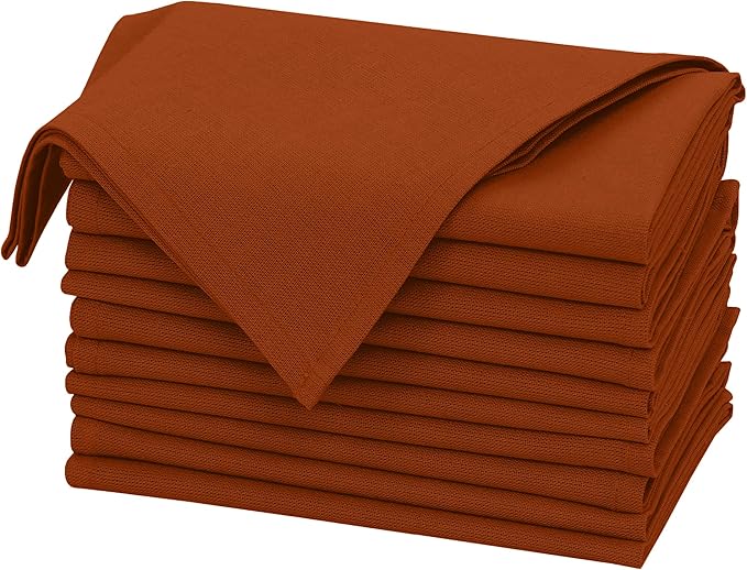Ruvanti Linen Napkins Set of 12, 18x18 Cloth Napkins, Cotton Linen Blend Napkins Cloth Washable, Soft, Reusable Dinner Napkins for Wedding, Parties, Christmas, Thanksgiving, Everyday Use - Rust