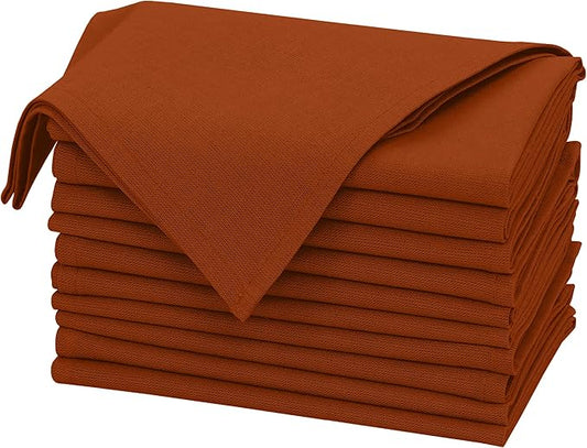 Ruvanti Linen Napkins Set of 12, 18x18 Cloth Napkins, Cotton Linen Blend Napkins Cloth Washable, Soft, Reusable Dinner Napkins for Wedding, Parties, Christmas, Thanksgiving, Everyday Use - Rust