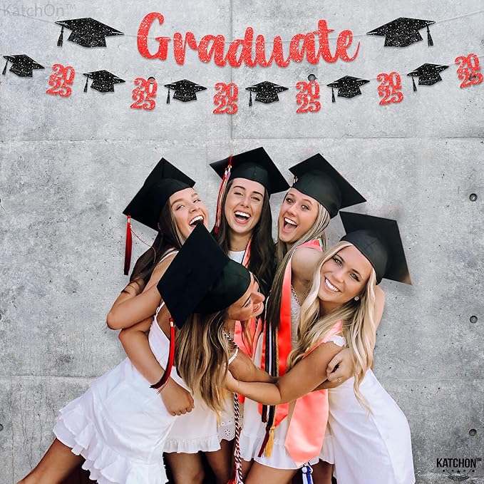 KatchOn, Glitter, Red and Black Graduate Banner - 10 Feet | Congrats Grad Banner for Grad Cap Decorations | Red Graduation Decorations 2025 | Congratulations Decorations | Class of 2025 Decorations