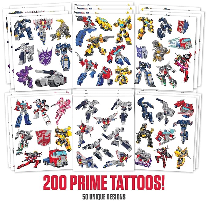 Transformers Temporary Tattoos for Kids - HUGE 200 pack. Made in the USA w Certified Safe Ink.