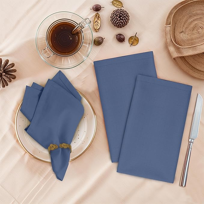 Ruvanti Cloth Napkins Set of 12, 18x18 Inches, 100% Cotton, Washable, Soft & Absorbent, Perfect for Wedding, Christmas, ‎Thanksgiving Dinners - Bijou Blue