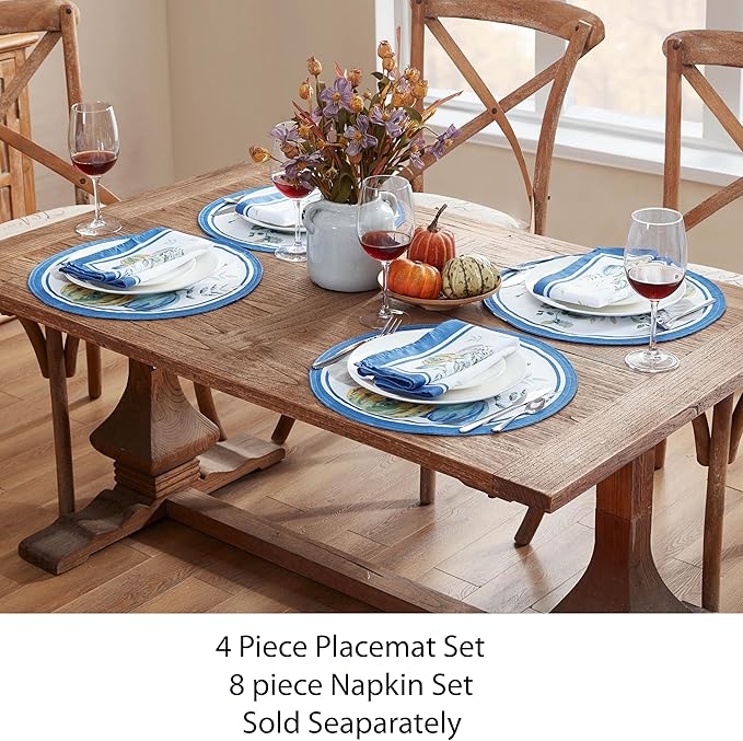 Home Bargains Plus Thanksgiving Contemporary Blue Pumpkin Tablecloth, 52 x 52 Inch Square, Fall Harvest Easy Care Fabric Table Cover