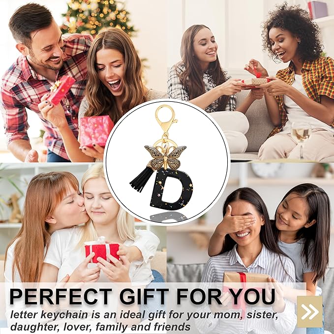 Initial Letter Keychain, Butterfly Keychain Cute Resin, Initial Keychain Backpack Charms, Key chain for Women, Girls